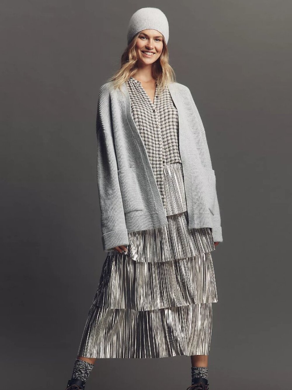 Anthropologie Cozy Oversized Cardigan Sweater, Light Grey - Picture 4 of 4